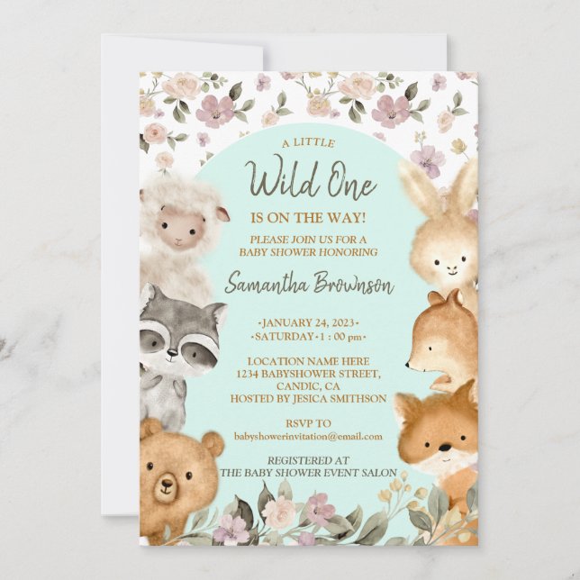 Invitation Safari Farm Animal Bear Fox Rabbit Raccoon blue (Devant)