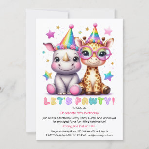 Invitation Safari fête d'anniversaire   Rhino & Giraffe
