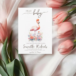 Invitation Safari Flamant rose animal Floral Maman Baby showe