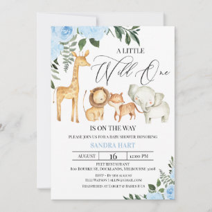 Invitation Safari floral bleu sauvage Un Baby shower