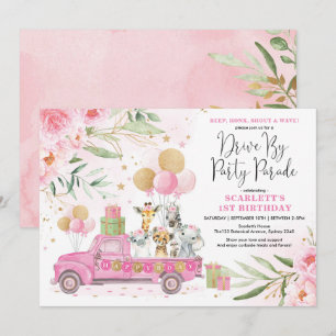 Invitation Safari Floral D'Or Rose Par Parade D'Anniversaire