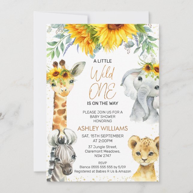 Invitation Safari Floral Jaune Wild Un Baby shower (Devant)