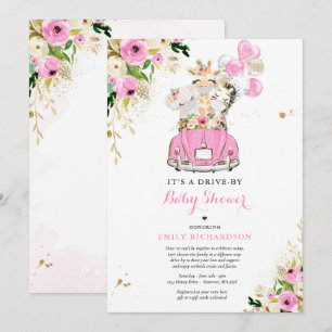 Invitation Safari Floral Rose Animaux Conduits Par Baby showe