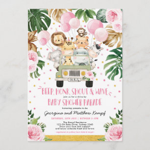 Invitation Safari Floral Rose Par Baby shower Parade