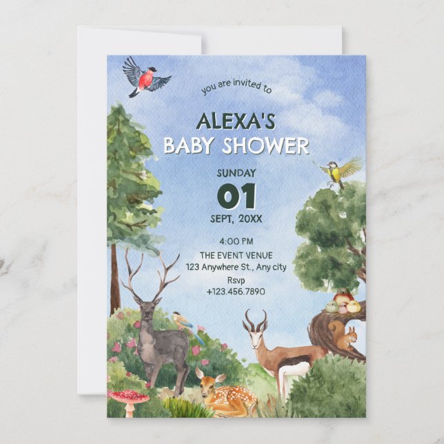 Invitation Safari forest baby shower (Devant)