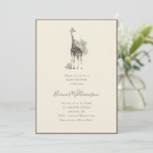 Invitation Safari Girafe Aquarelle Fête de Naissance Moderne