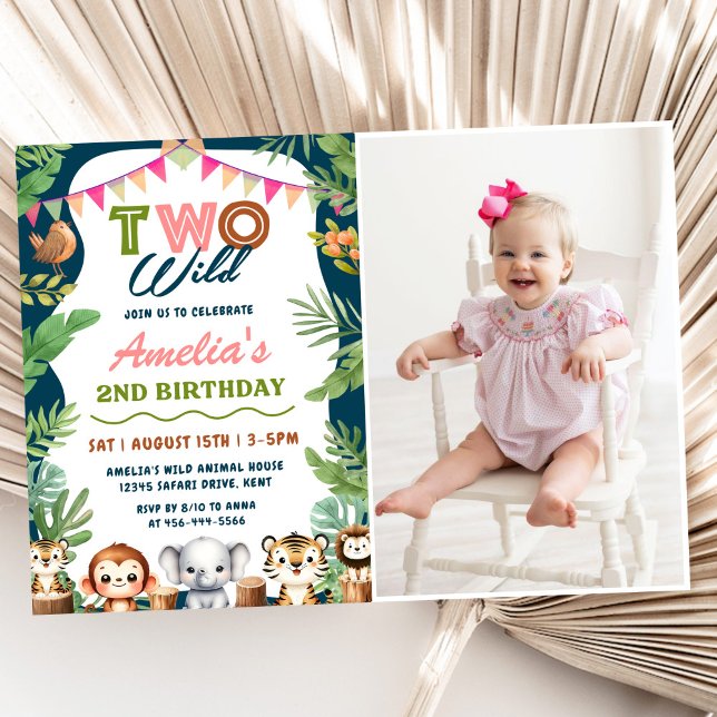 Invitation Safari Girl Two Wild 2nd Birthday Photo (Créateur téléchargé)