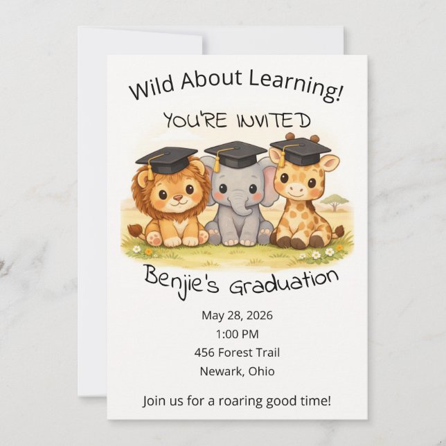 Invitation Safari Graduation Party Preschool Kindergarten  (Devant)