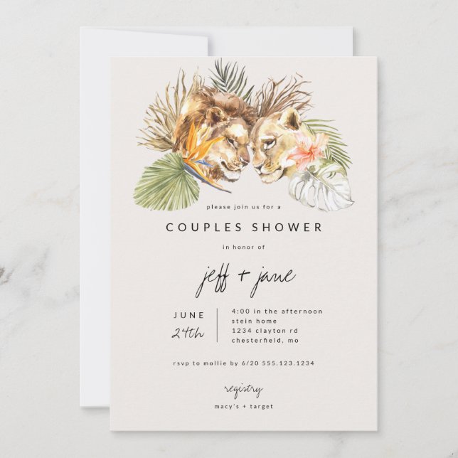Invitation Safari Grands Félins Couple Shower (Devant)