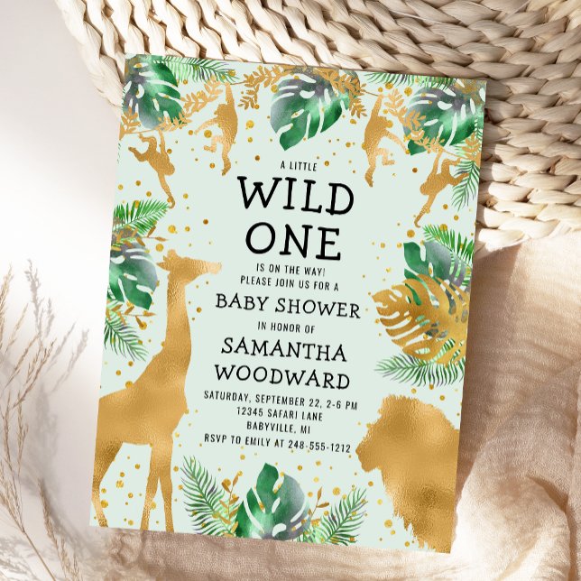 Invitation Safari Green Gold Neutral Baby shower (Créateur téléchargé)