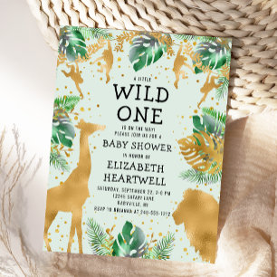 Invitation Safari Green Gold Neutral Baby shower