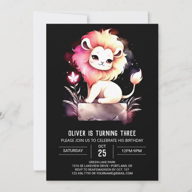 Invitation Safari Joyeux Lion Anniversaire (Devant)