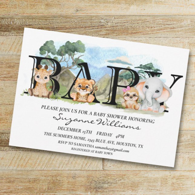 Invitation Safari Jungle Afrique Baby Shower  (Créateur téléchargé)