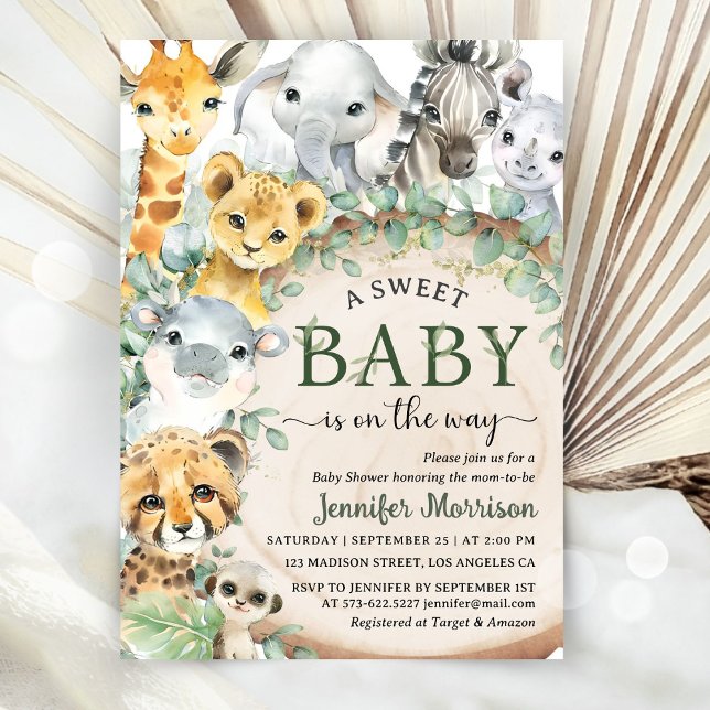 Invitation Safari Jungle Animals Baby Shower Tropical Rustic (Créateur téléchargé)
