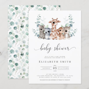 Invitation Safari Jungle Animals Eucalyptus Baby shower Invit