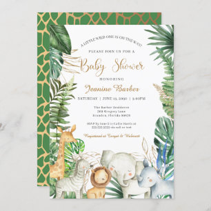 Invitation Safari Jungle Animaux - Baby shower d'or vert