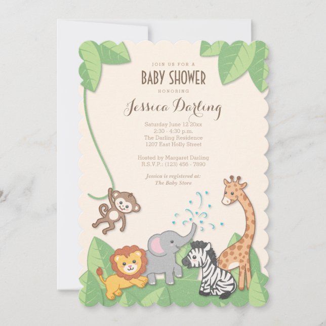 Invitation Safari Jungle Animaux Baby shower moderne (Devant)