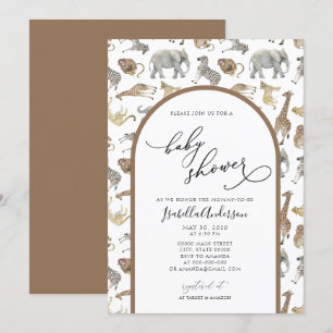 Invitation Safari Jungle Animaux Brown Arc Baby shower