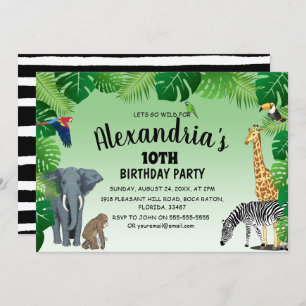Invitation Safari Jungle Animaux Enfants Fête d'anniversaire