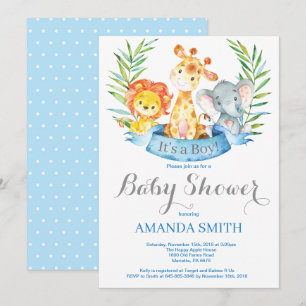 Invitation Safari Jungle Animaux garçon Baby shower Invitatio