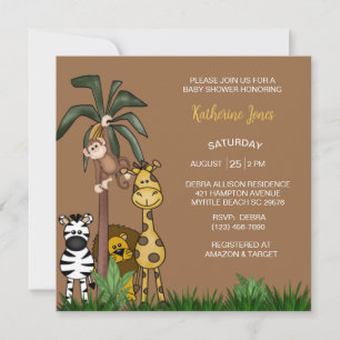 Invitation Safari Jungle Animaux garçon Baby shower Invitatio