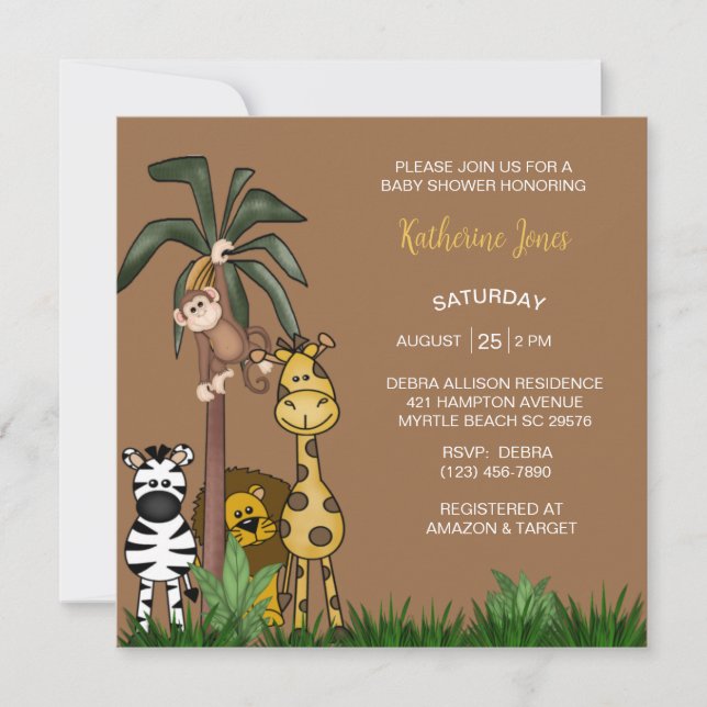 Invitation Safari Jungle Animaux garçon Baby shower Invitatio (Devant)