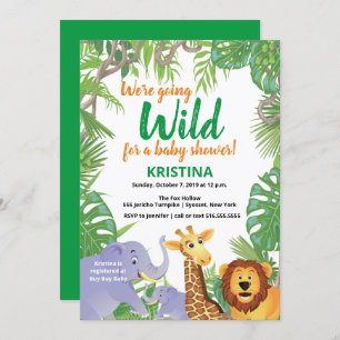 Invitation Safari Jungle Animaux sauvages Baby shower verdoya