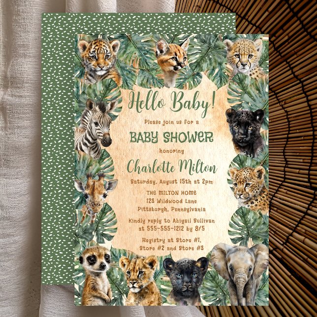 Invitation Safari Jungle Animaux Sauvages Bienvenue Baby Show (Safari Jungle Wild Animals Hello Baby Shower Invitation -- Print | Digital Download)