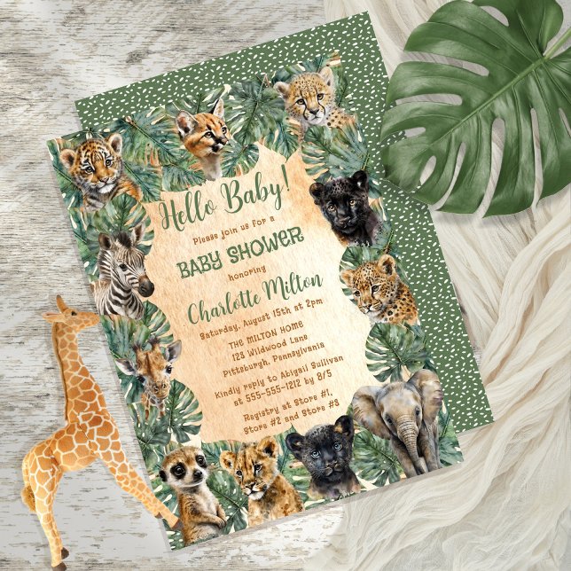 Invitation Safari Jungle Animaux sauvages Bonjour Baby shower (Créateur téléchargé)