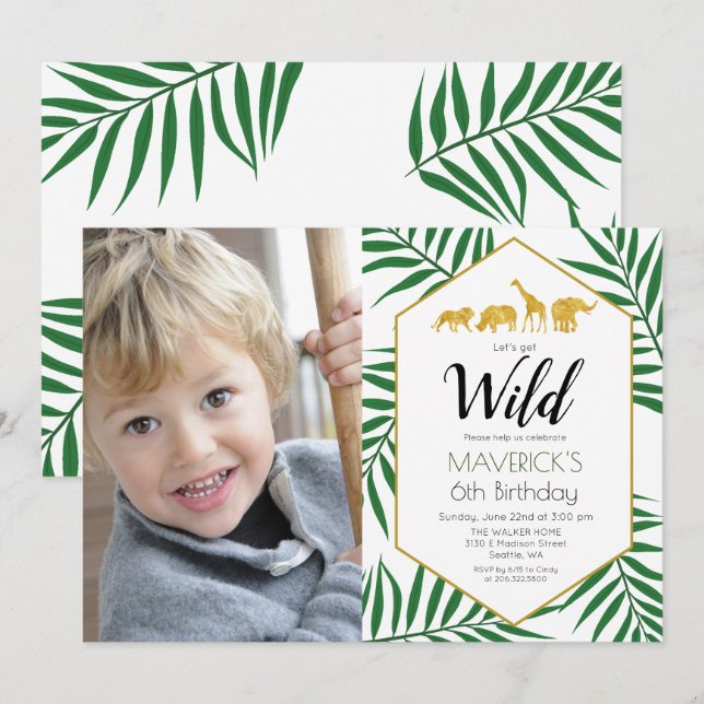 Invitation Safari Jungle Anniversaire TOUT ÂGE (Devant / Derrière)