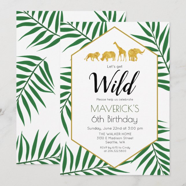 Invitation Safari Jungle Anniversaire TOUT ÂGE (Devant / Derrière)
