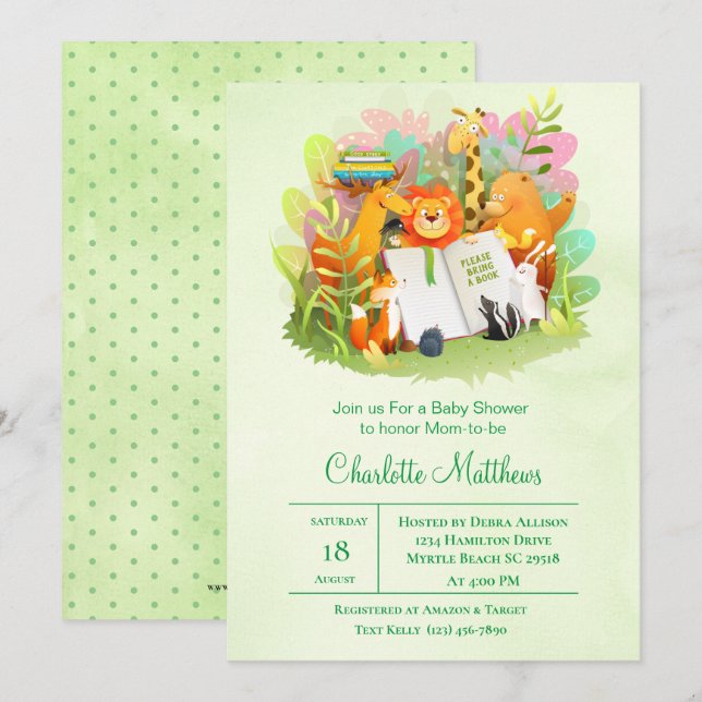 Invitation Safari Jungle Apportez Un Baby shower De Livre (Devant / Derrière)