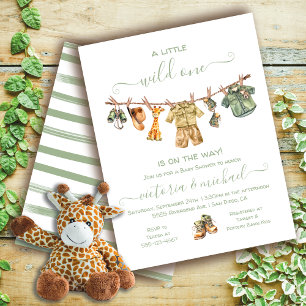 Invitation Safari Jungle Camping Baby shower Clothesline
