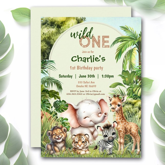Invitation Safari Jungle Cute Animaux Sauvages Un 1er Anniver (Safari Jungle Cute Animals Wild One 1st Birthday Invitation)