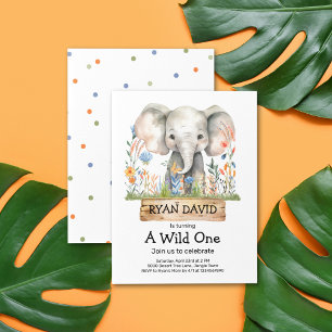 Invitation Safari Jungle Elephant Orange Blue Flower Annivers