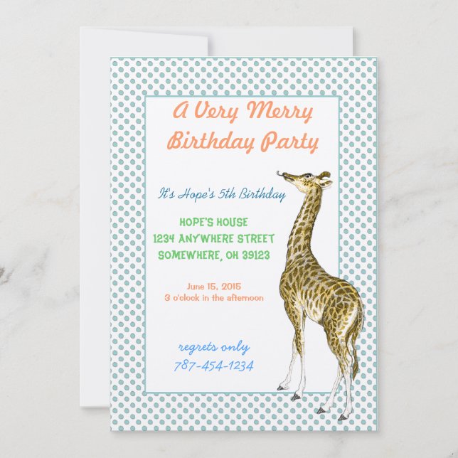 Invitation Safari Jungle Fantaisiste Créatures Girafe Anniver (Devant)