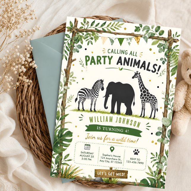 Invitation Safari Jungle Fête Animaux 4e Anniversaire (Créateur téléchargé)