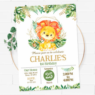 Invitation Safari Jungle Fête Anniversaire 1 an Bébé Lion