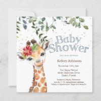 Safari Jungle Girl Giraffe Baby shower bleu