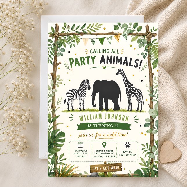 Invitation Safari Jungle Party Animals 3e Anniversaire (Créateur téléchargé)