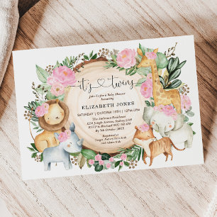 Invitation Safari Jungle rose Floral Twin Girl Baby shower
