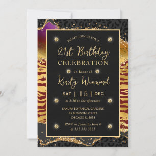 Invitation Safari Jungle Rouge Pailleté Agate 21e Anniversair