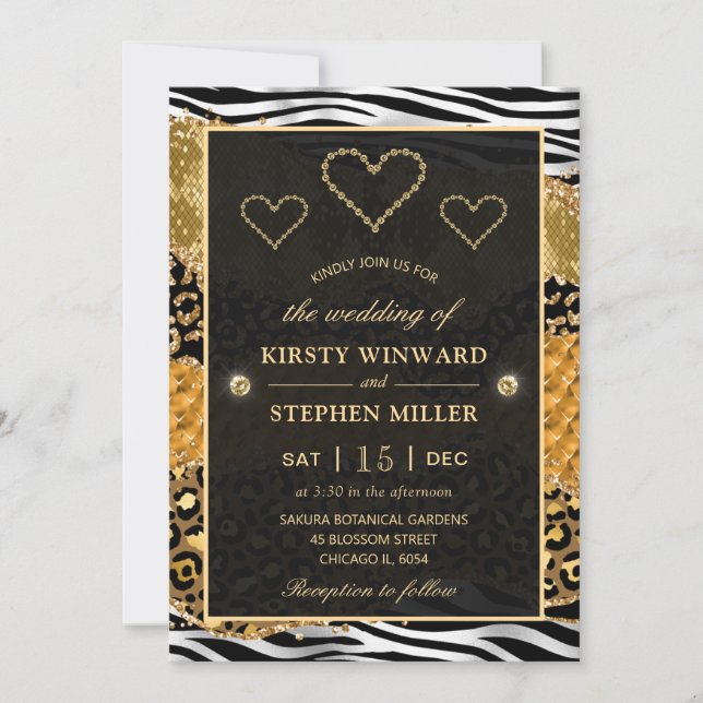 Invitation Safari Jungle Vert Mariage Paillettes Agate (Devant)