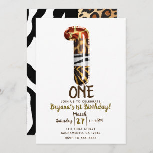 Invitation Safari Jungle Zebra Leopard 1er anniversaire