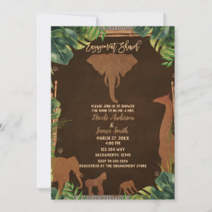 Invitation Safari Jungle Zoo Animaux Marron Engagement Douche