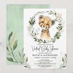 Invitation Safari-léopard d'or de verdure du Baby shower virt