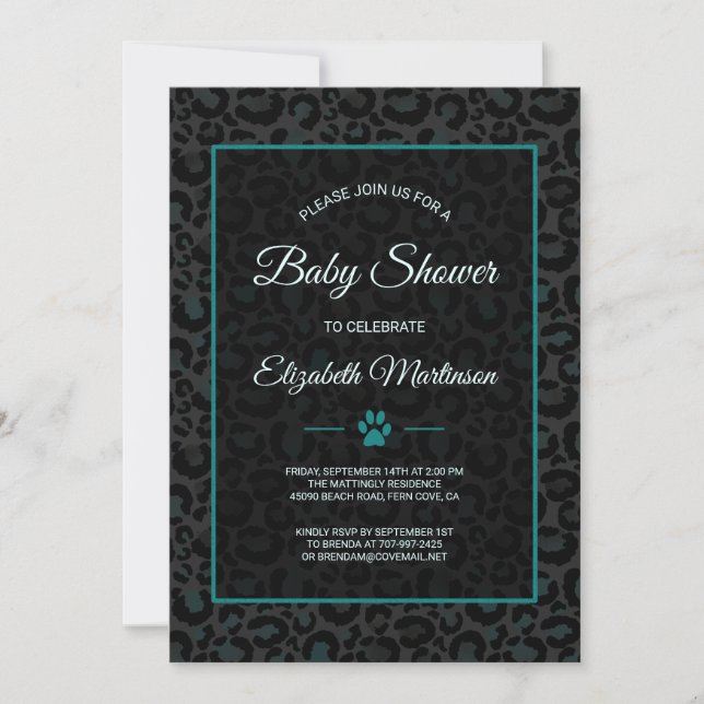 Invitation Safari Leopard Turquoise Baby shower Poster de ani (Devant)