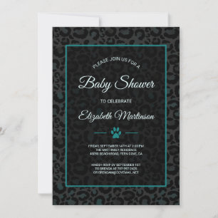 Invitation Safari Leopard Turquoise Baby shower Poster de ani
