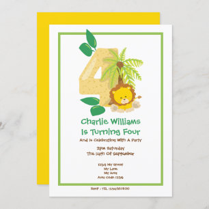 Invitation Safari Lion Quatrième fête d'anniversaire