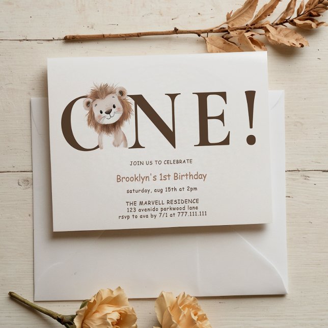 Invitation Safari Lion Thématique avec photo 1er anniversaire (Créateur téléchargé)